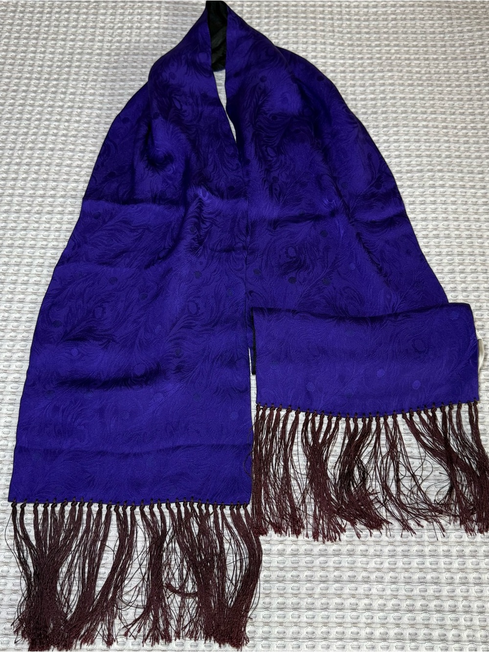 Perry Ellis Vintage 100% Silk Scarf Wrap Stole Grannycore Black Purple Oblong